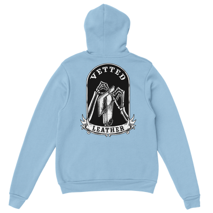 Vetted Leather Hoodie (Black filled back art) Gildan