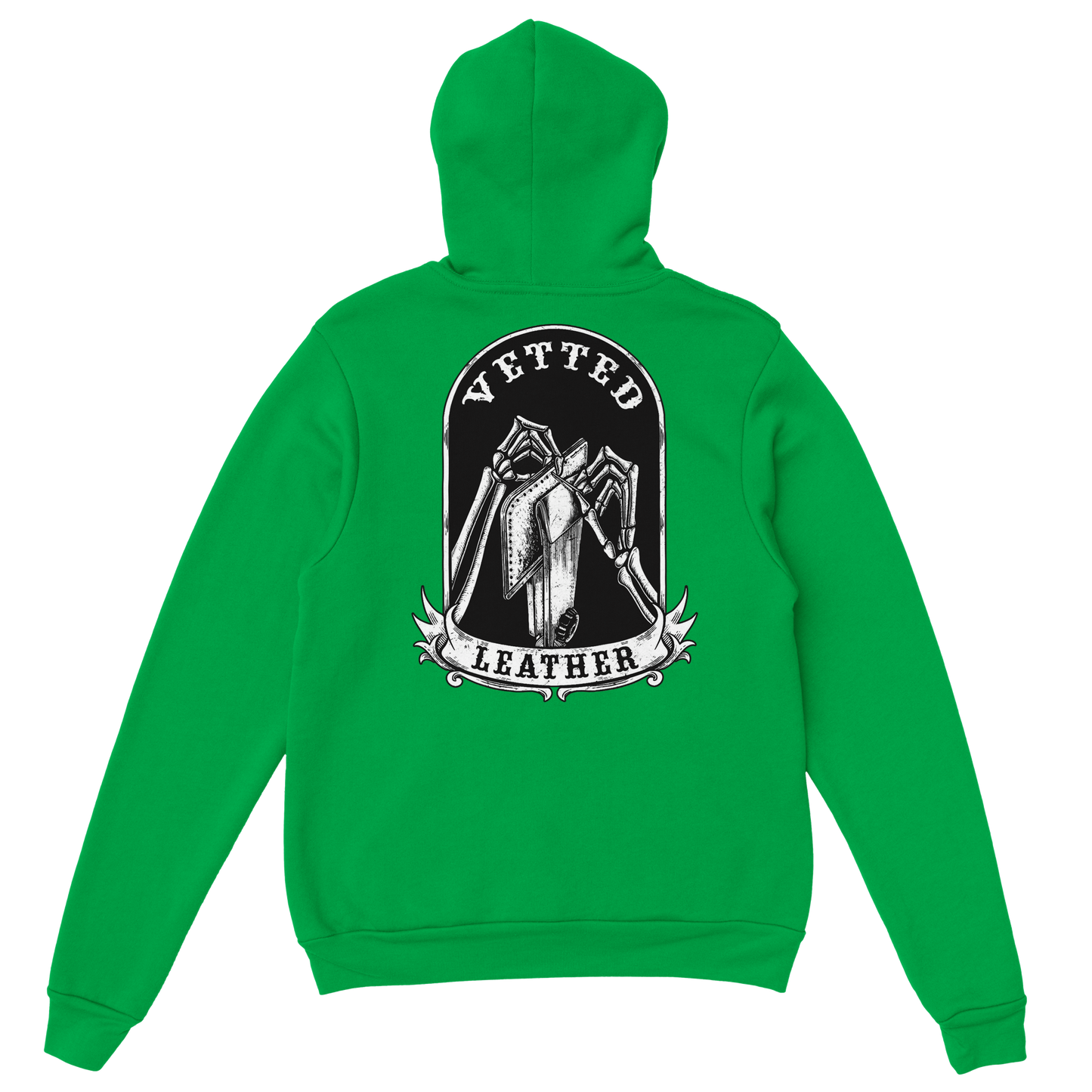 Vetted Leather Hoodie (Black filled back art) Gildan
