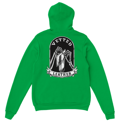 Vetted Leather Hoodie (Black filled back art) Gildan