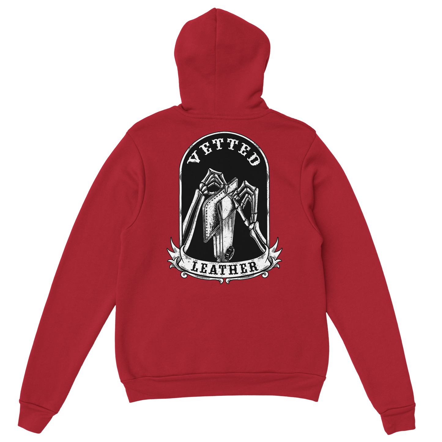 Vetted Leather Hoodie (Black filled back art) Gildan