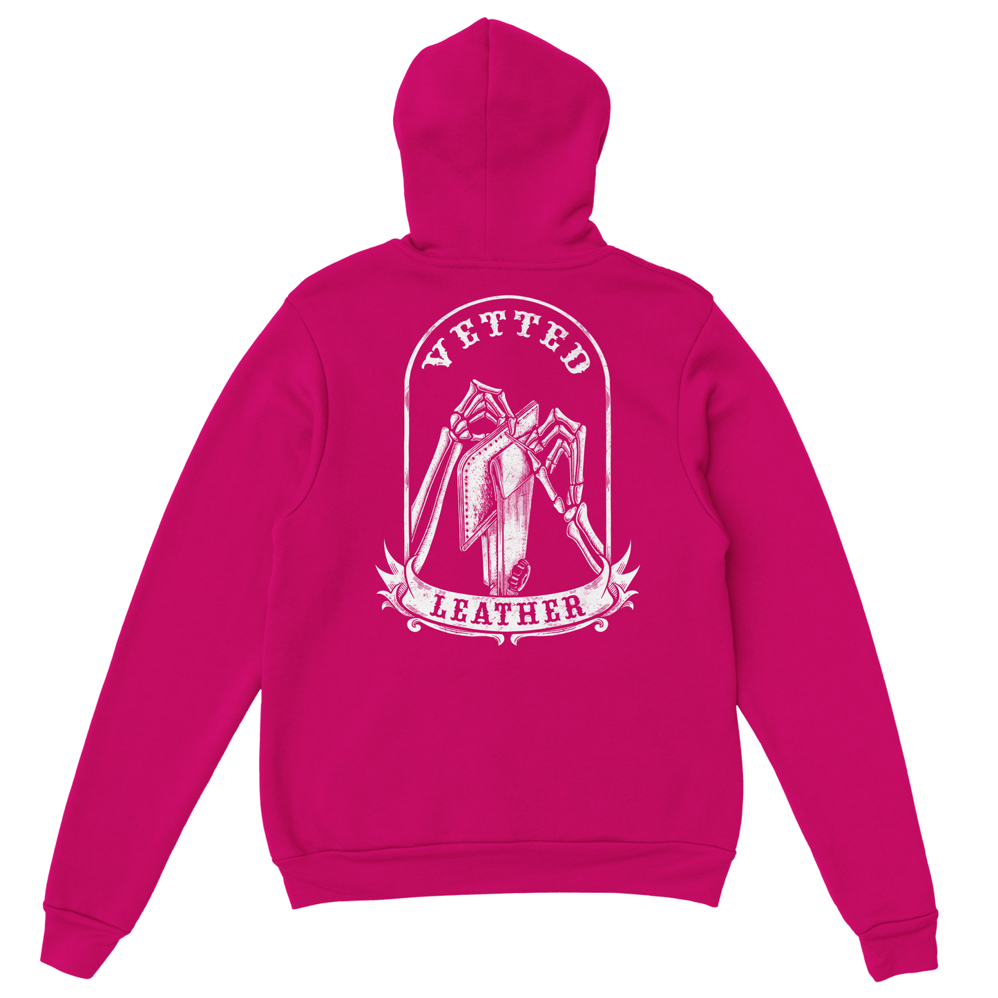 Vetted Leather Hoodie (open color art on back) Gildan