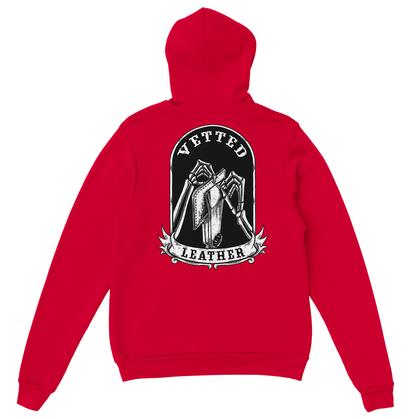 Vetted Leather Hoodie (Black filled back art) Gildan