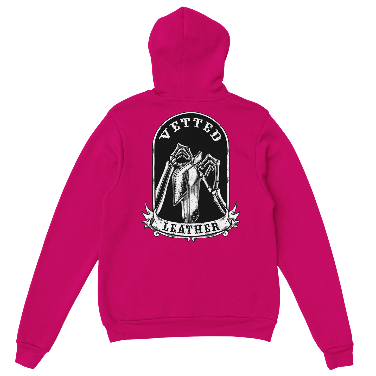 Vetted Leather Hoodie (Black filled back art) Gildan