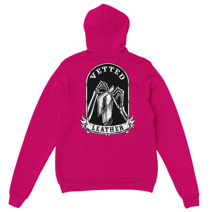 Vetted Leather Hoodie (Black filled back art) Gildan