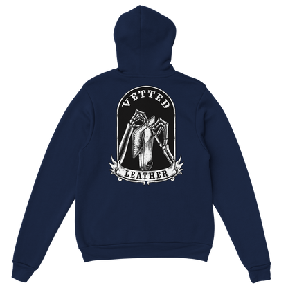 Vetted Leather Hoodie (Black filled back art) Gildan