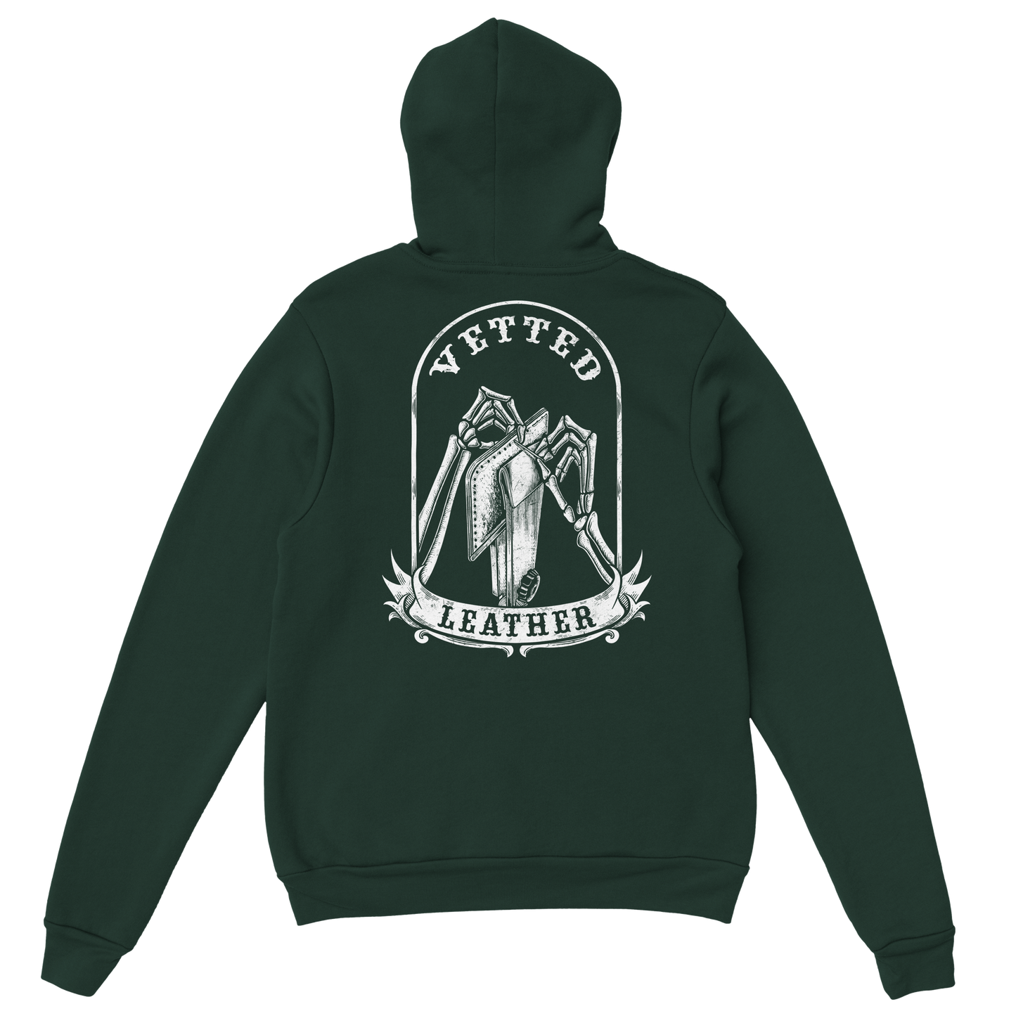 Vetted Leather Hoodie (open color art on back) Gildan