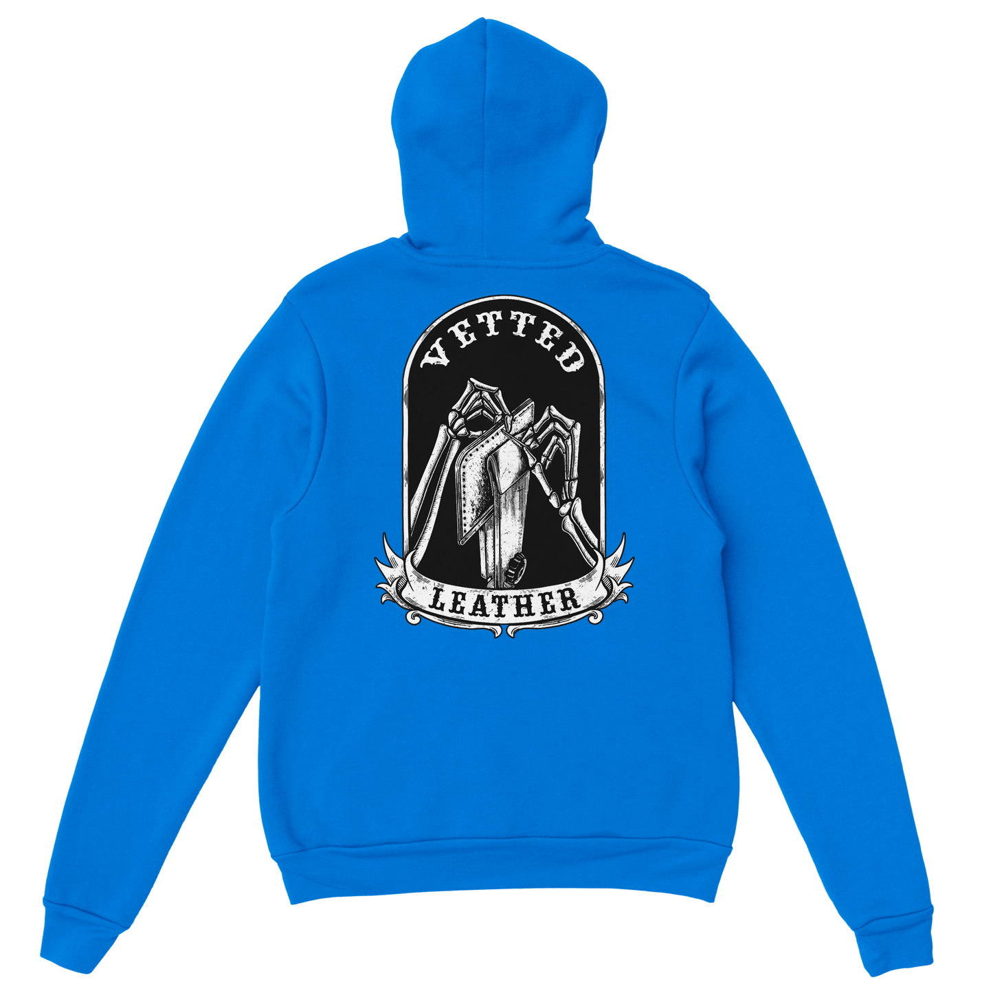 Vetted Leather Hoodie (Black filled back art) Gildan