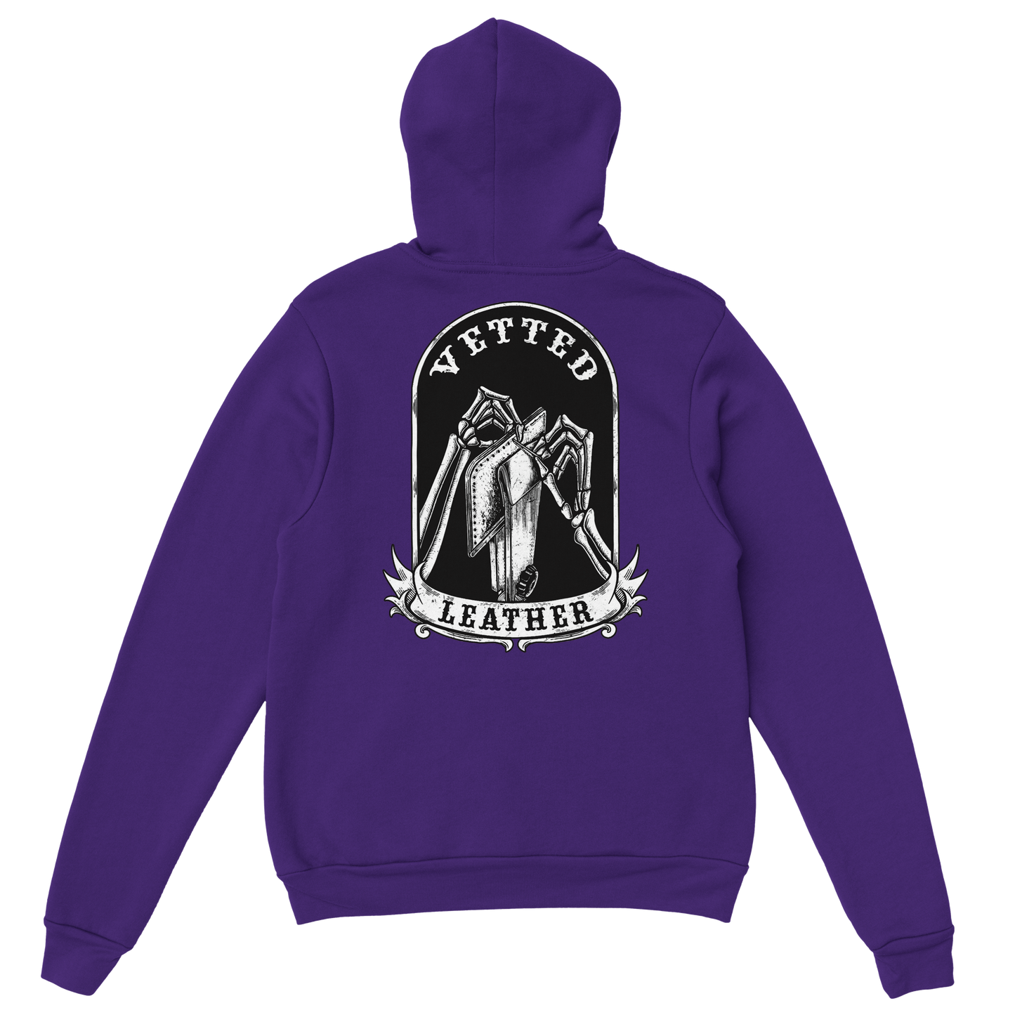 Vetted Leather Hoodie (Black filled back art) Gildan