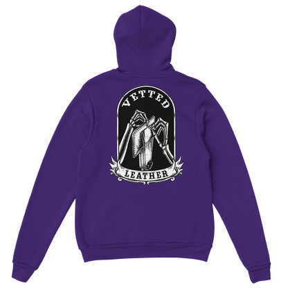 Vetted Leather Hoodie (Black filled back art) Gildan
