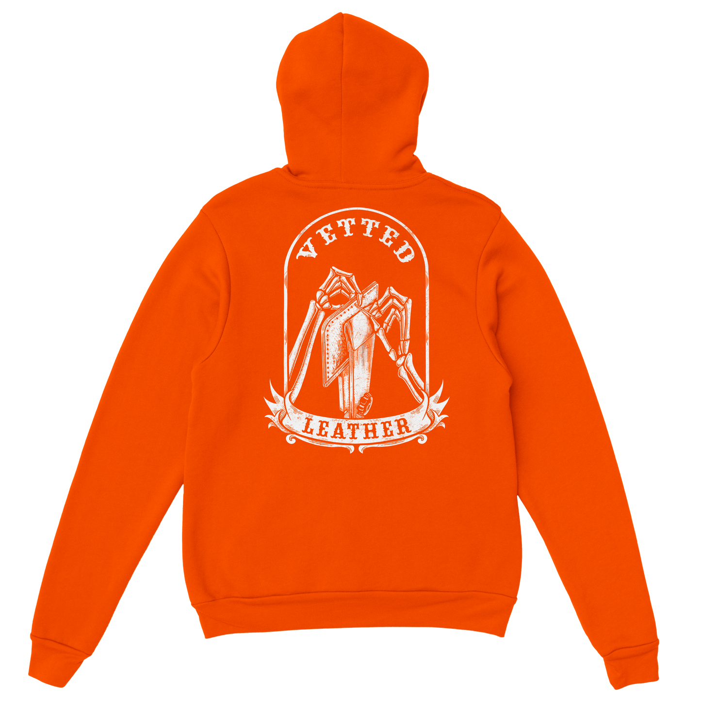 Vetted Leather Hoodie (open color art on back) Gildan