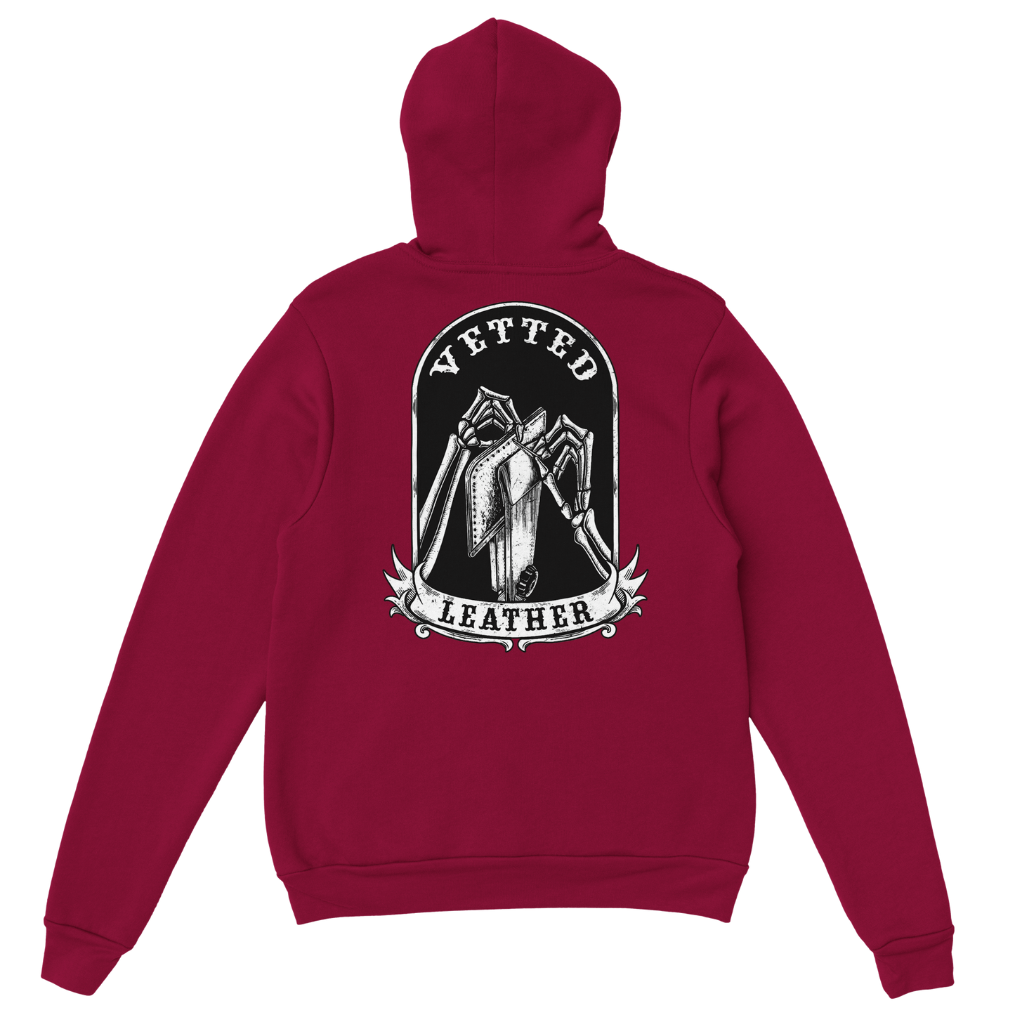 Vetted Leather Hoodie (Black filled back art) Gildan