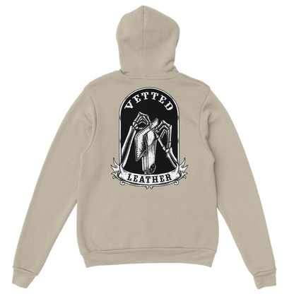Vetted Leather Hoodie (Black filled back art) Gildan