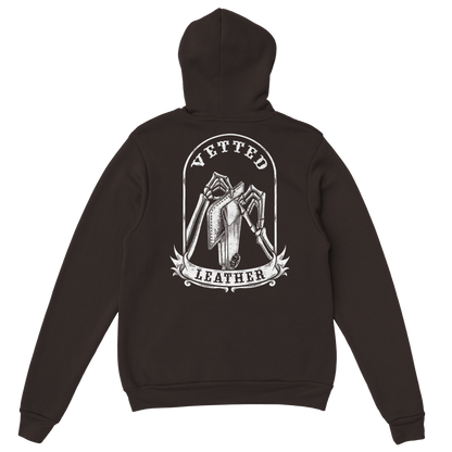 Vetted Leather Hoodie (open color art on back) Gildan