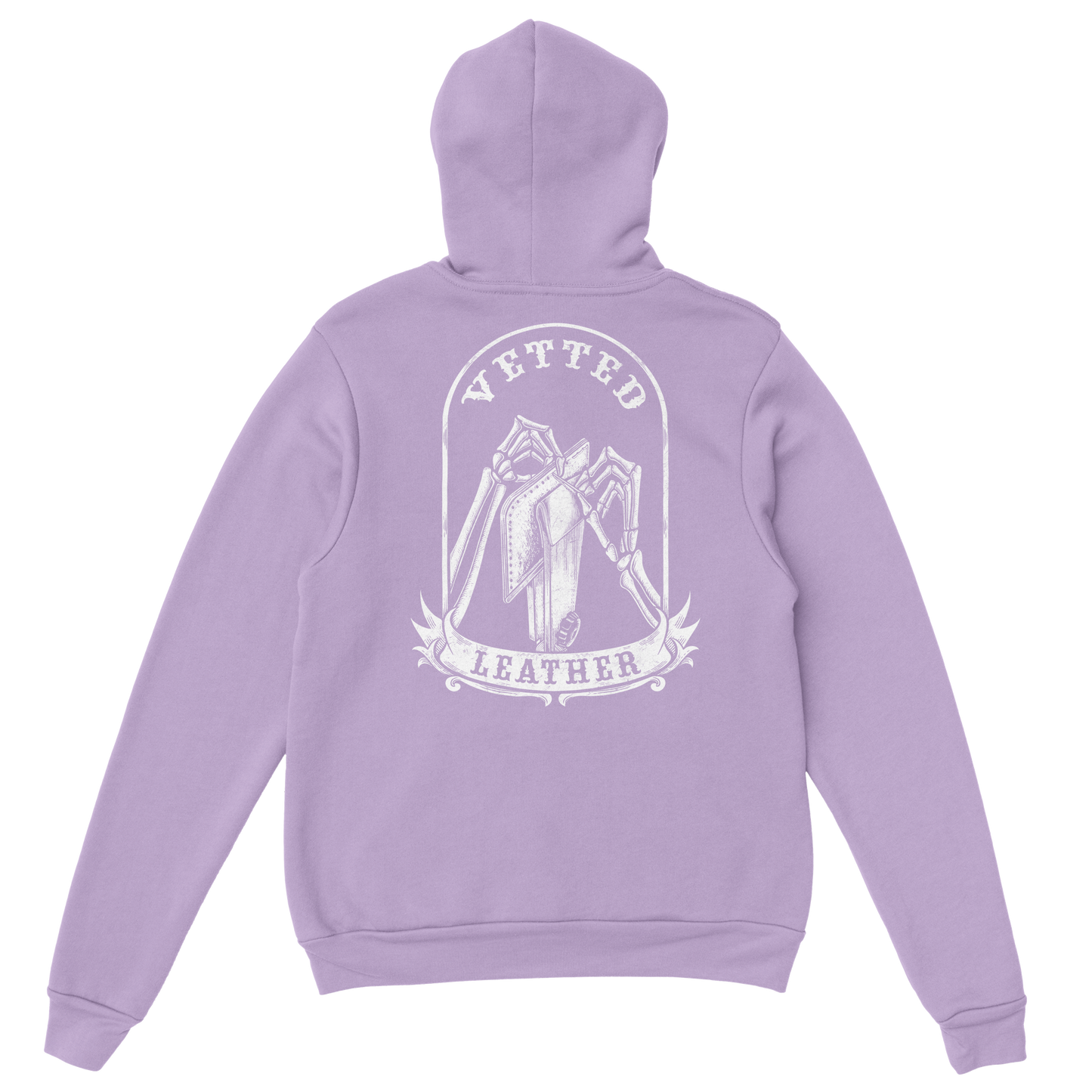 Vetted Leather Hoodie (open color art on back) Gildan