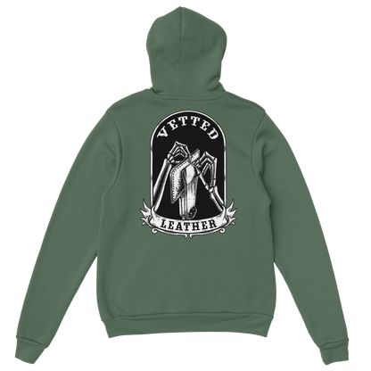 Vetted Leather Hoodie (Black filled back art) Gildan