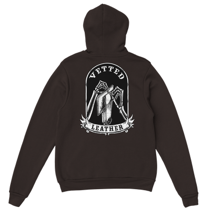 Vetted Leather Hoodie (Black filled back art) Gildan