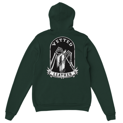 Vetted Leather Hoodie (Black filled back art) Gildan
