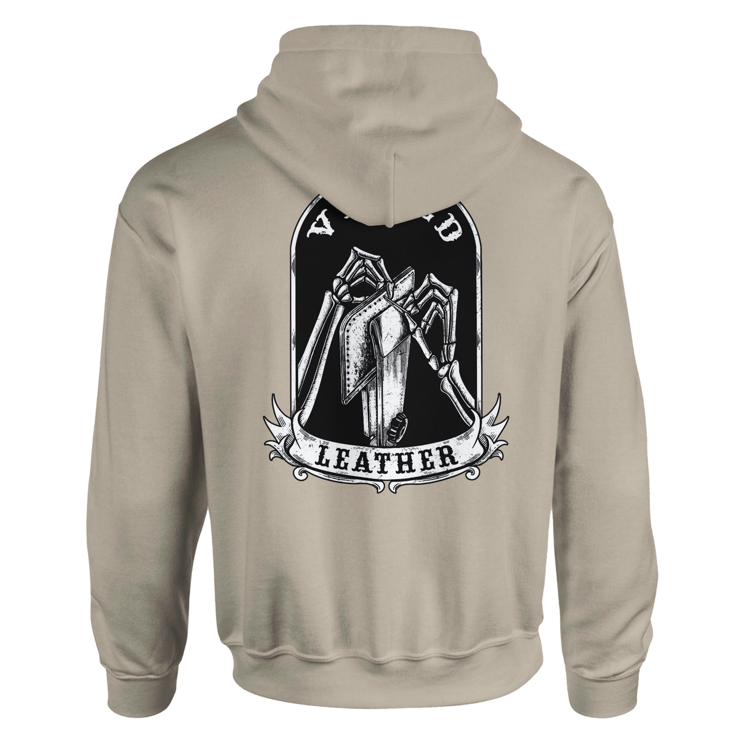 Vetted Leather Hoodie (Black filled back art) Gildan