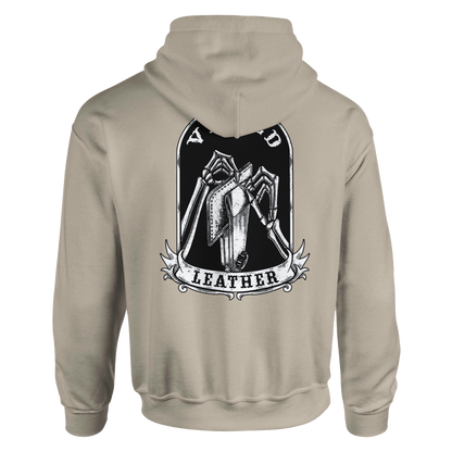 Vetted Leather Hoodie (Black filled back art) Gildan