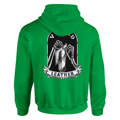 Vetted Leather Hoodie (Black filled back art) Gildan