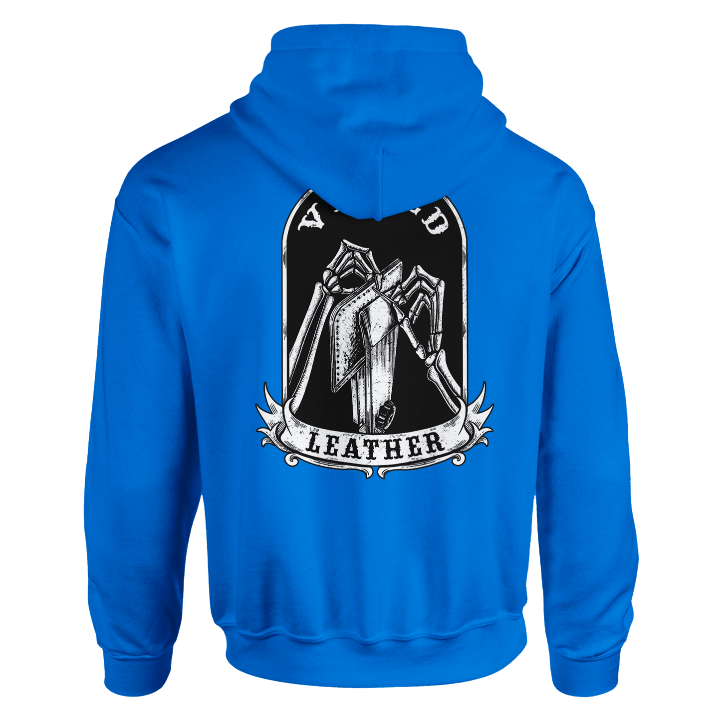Vetted Leather Hoodie (Black filled back art) Gildan