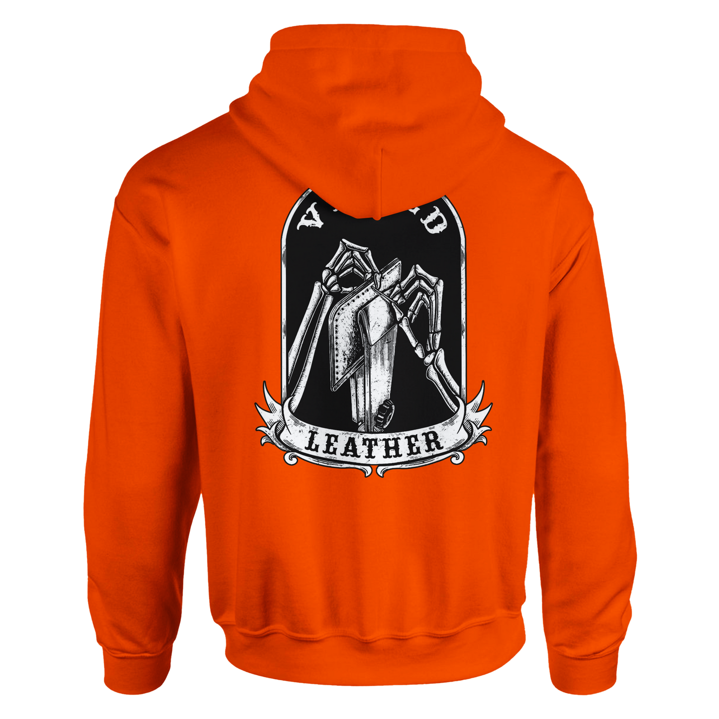 Vetted Leather Hoodie (Black filled back art) Gildan