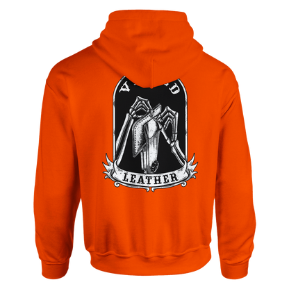 Vetted Leather Hoodie (Black filled back art) Gildan