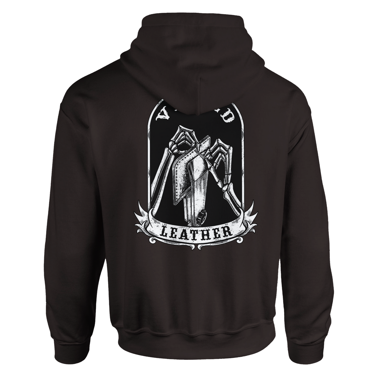 Vetted Leather Hoodie (Black filled back art) Gildan