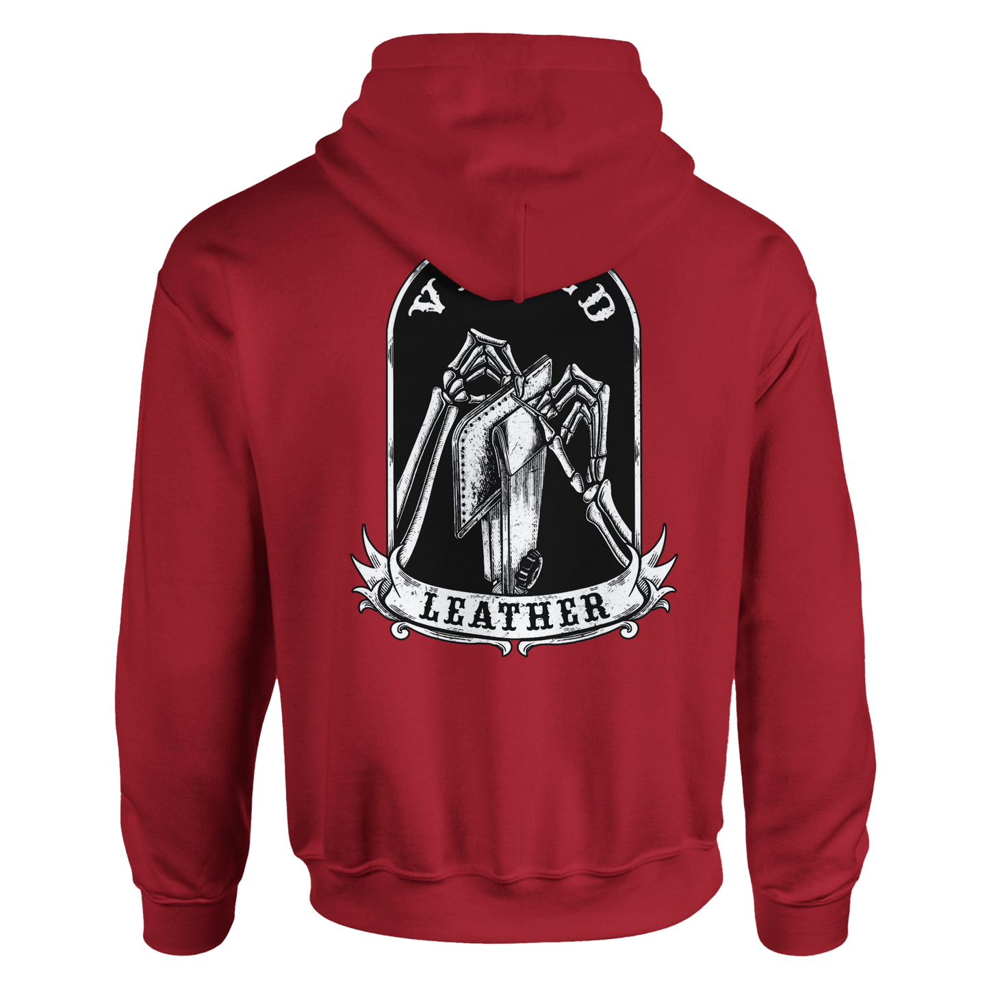 Vetted Leather Hoodie (Black filled back art) Gildan