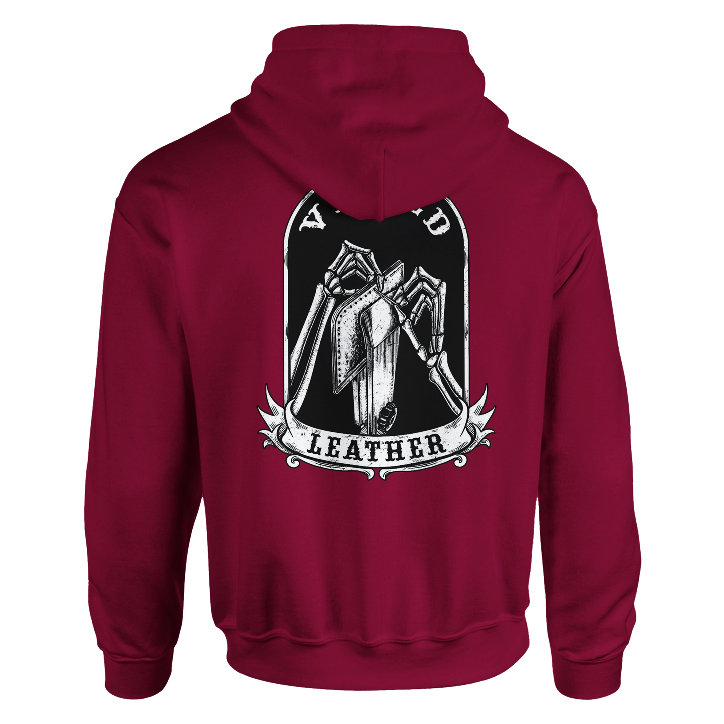 Vetted Leather Hoodie (Black filled back art) Gildan