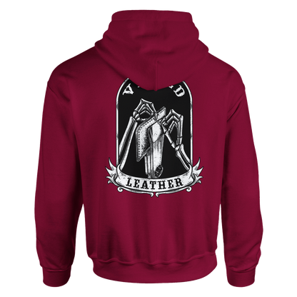 Vetted Leather Hoodie (Black filled back art) Gildan