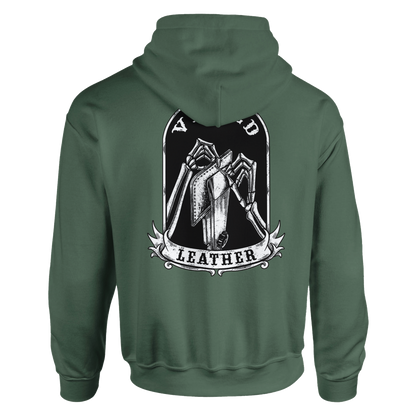 Vetted Leather Hoodie (Black filled back art) Gildan