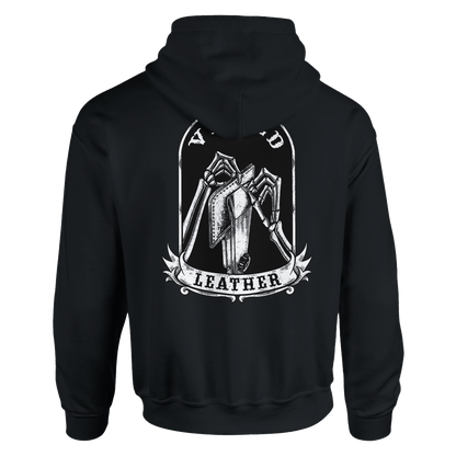 Vetted Leather Hoodie (Black filled back art) Gildan