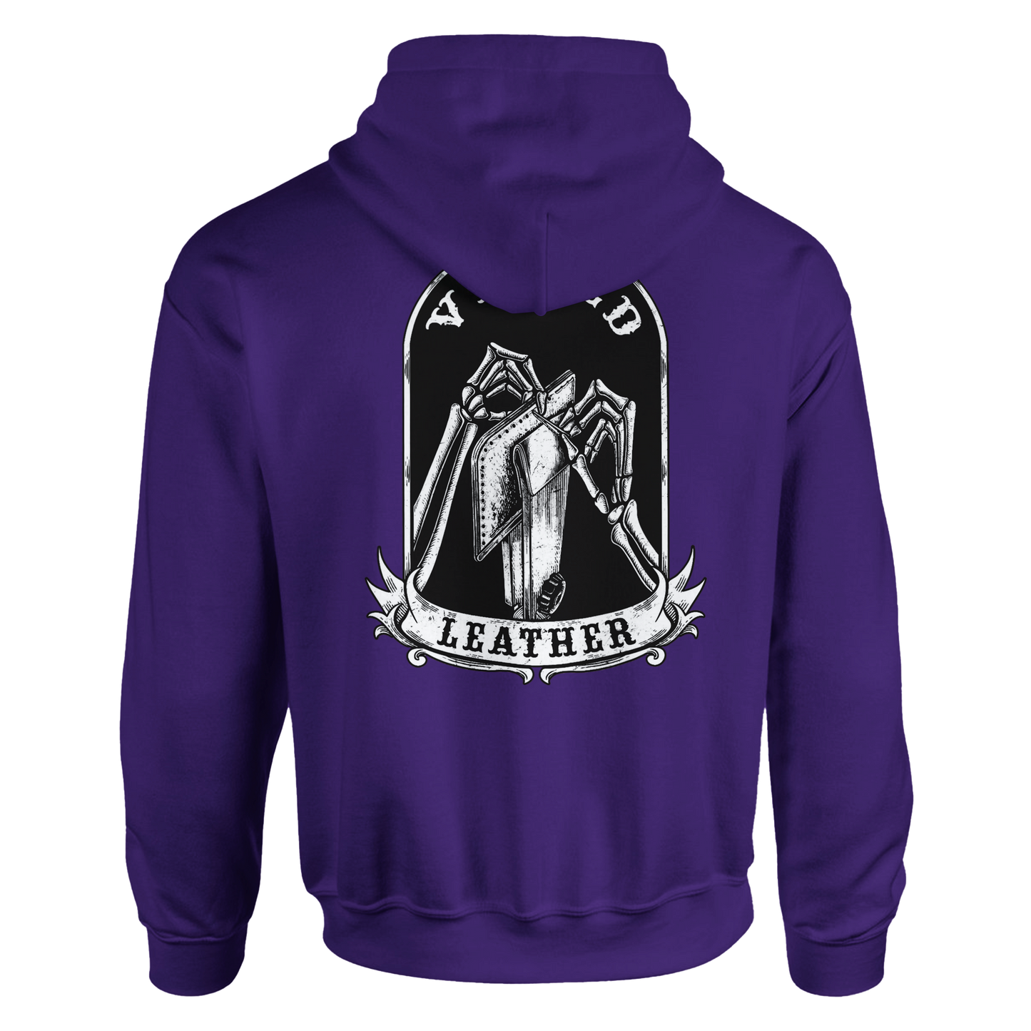 Vetted Leather Hoodie (Black filled back art) Gildan