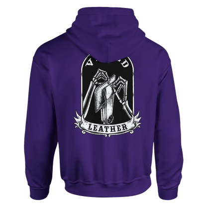Vetted Leather Hoodie (Black filled back art) Gildan