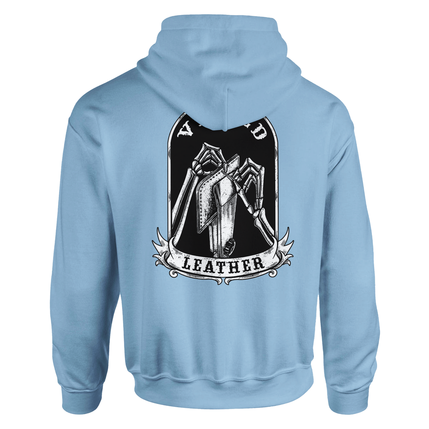 Vetted Leather Hoodie (Black filled back art) Gildan