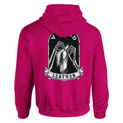 Vetted Leather Hoodie (Black filled back art) Gildan