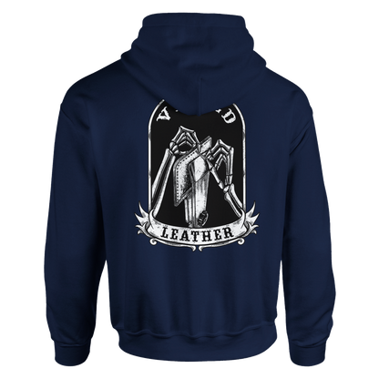 Vetted Leather Hoodie (Black filled back art) Gildan