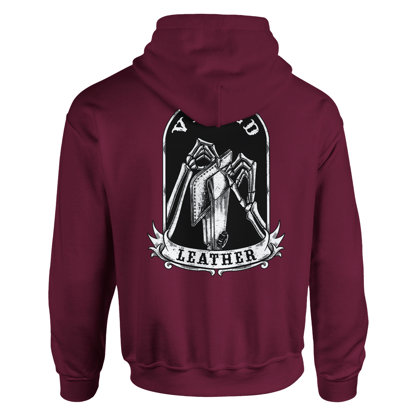 Vetted Leather Hoodie (Black filled back art) Gildan