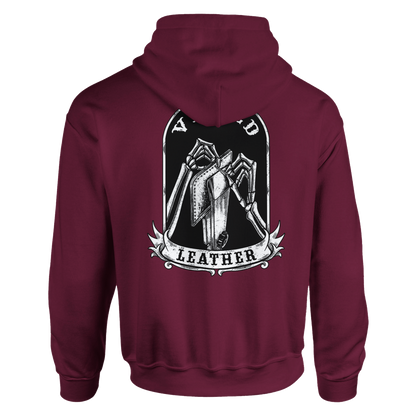Vetted Leather Hoodie (Black filled back art) Gildan