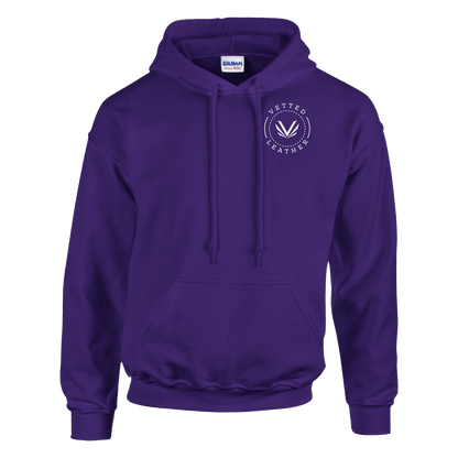 Vetted Leather Hoodie (open color art on back) Gildan
