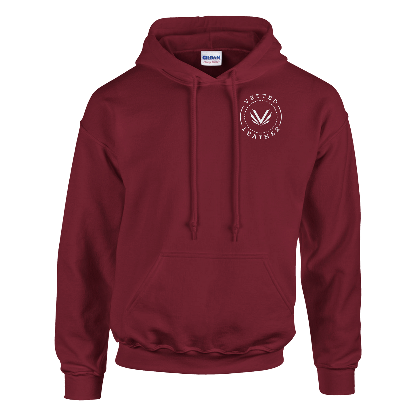 Vetted Leather Hoodie (open color art on back) Gildan