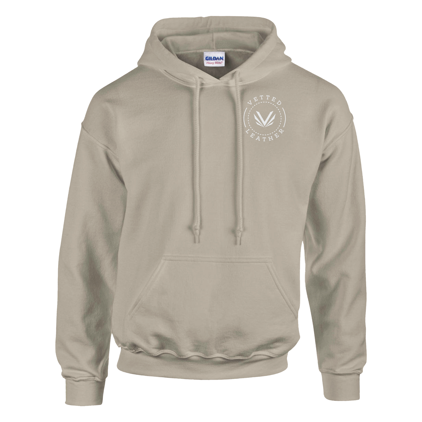 Vetted Leather Hoodie (open color art on back) Gildan