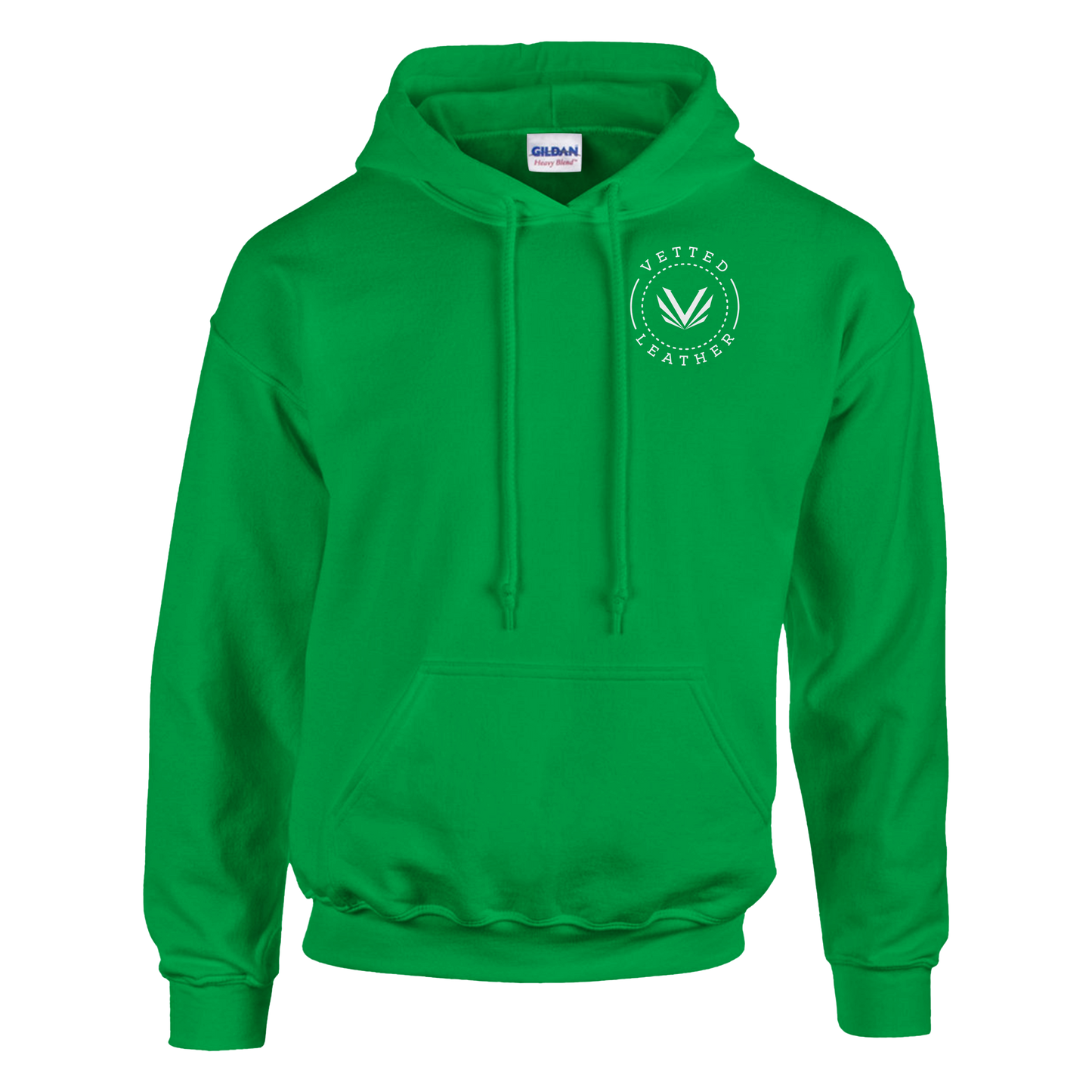 Vetted Leather Hoodie (open color art on back) Gildan
