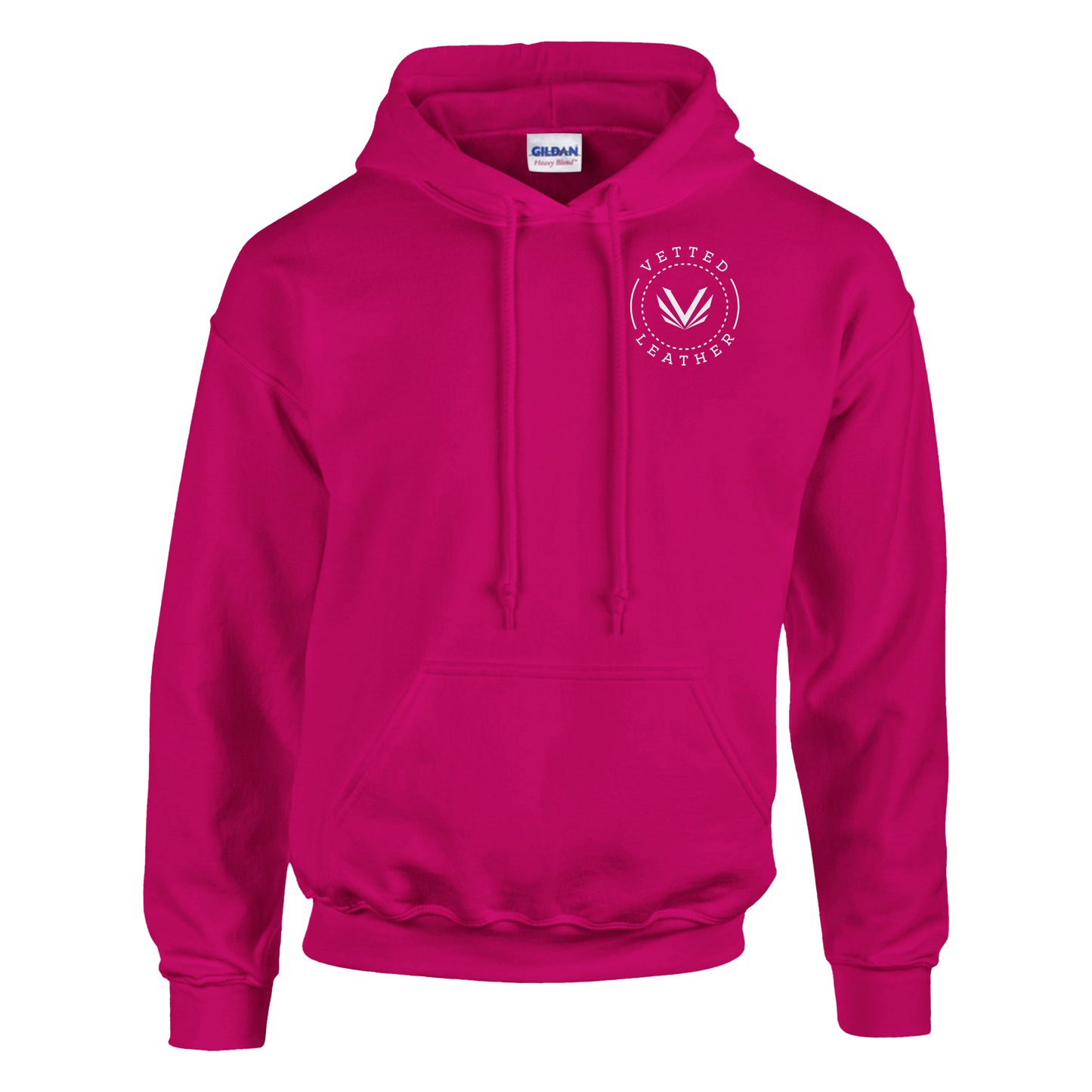 Vetted Leather Hoodie (open color art on back) Gildan